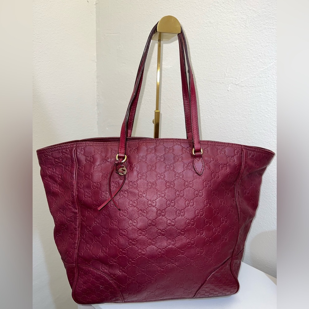 Gucci Burgundy Leather Embossed GG Tote